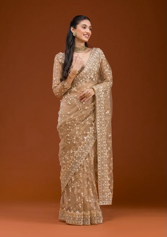 Premium Zirrafe Silk Jacquard Saree with Sequins Embroidery Code!! F.B.S.
