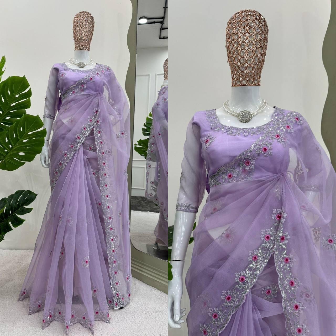 Premium Soft Mono Net Saree with Embroidered Cording & Sequins Work Code !! F.B.S.