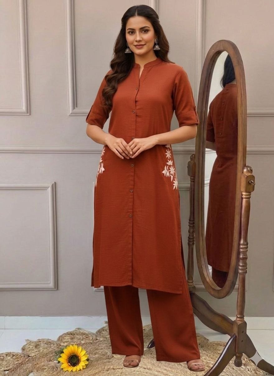 Designer Chinon A-Line Embroidered Co-ord Set with Ankle Length Pants (F.B.K.)