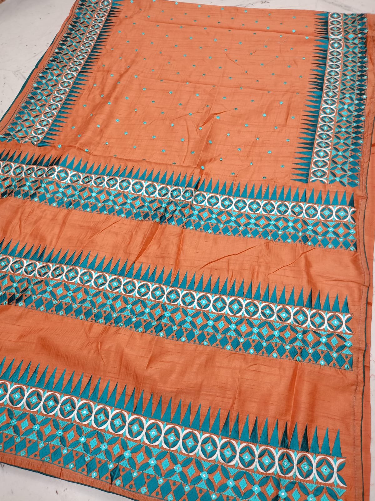 Exclusive Handloom Half Tussar Kathiyawadi Embroidered Saree with Blouse Piece (T.T.G.C.)