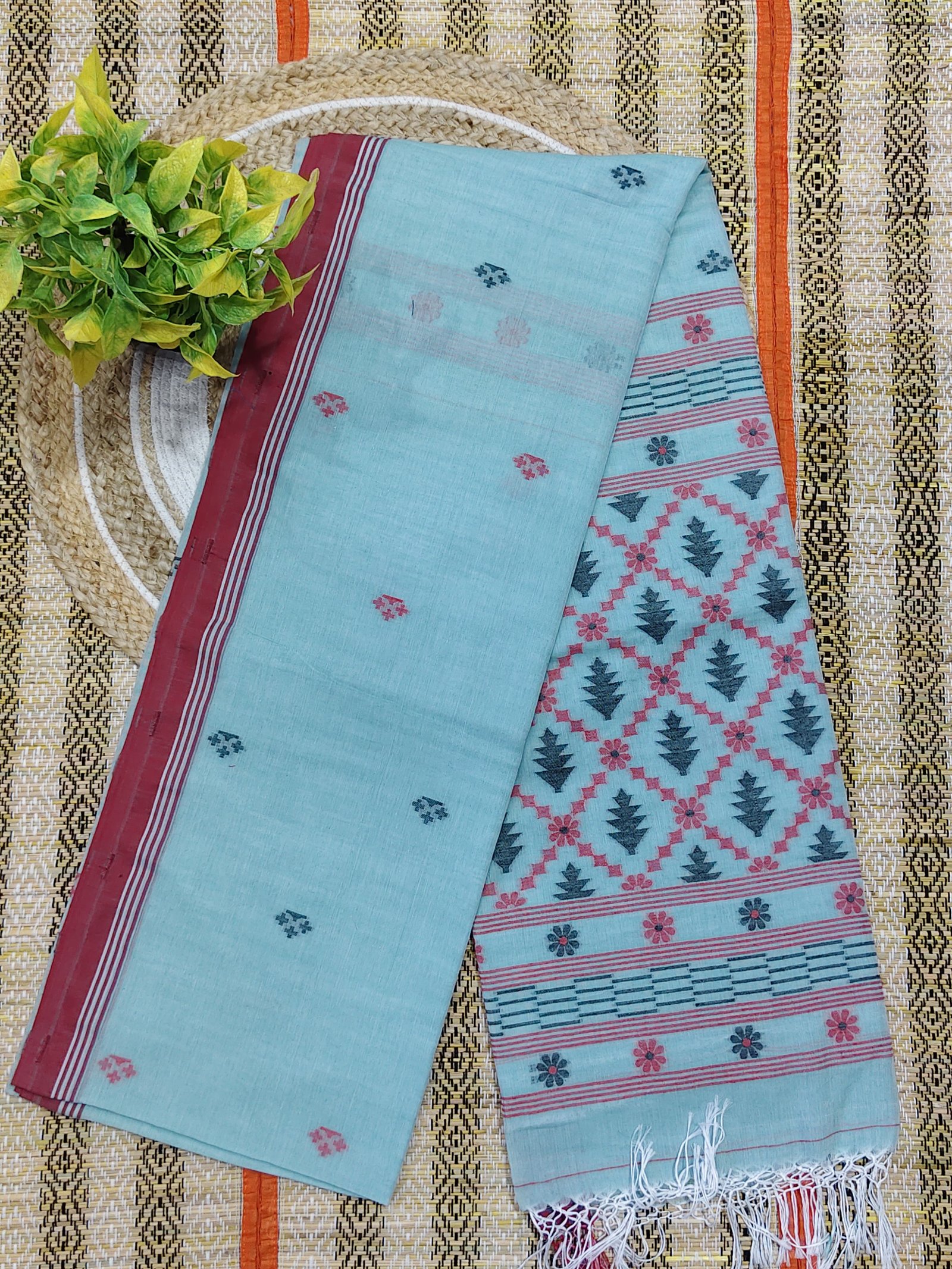 Exclusive Authentic Handloom Khadi Cotton Saree with Traditional Woven Pallu & Blouse Piece (T.T.G.C.)