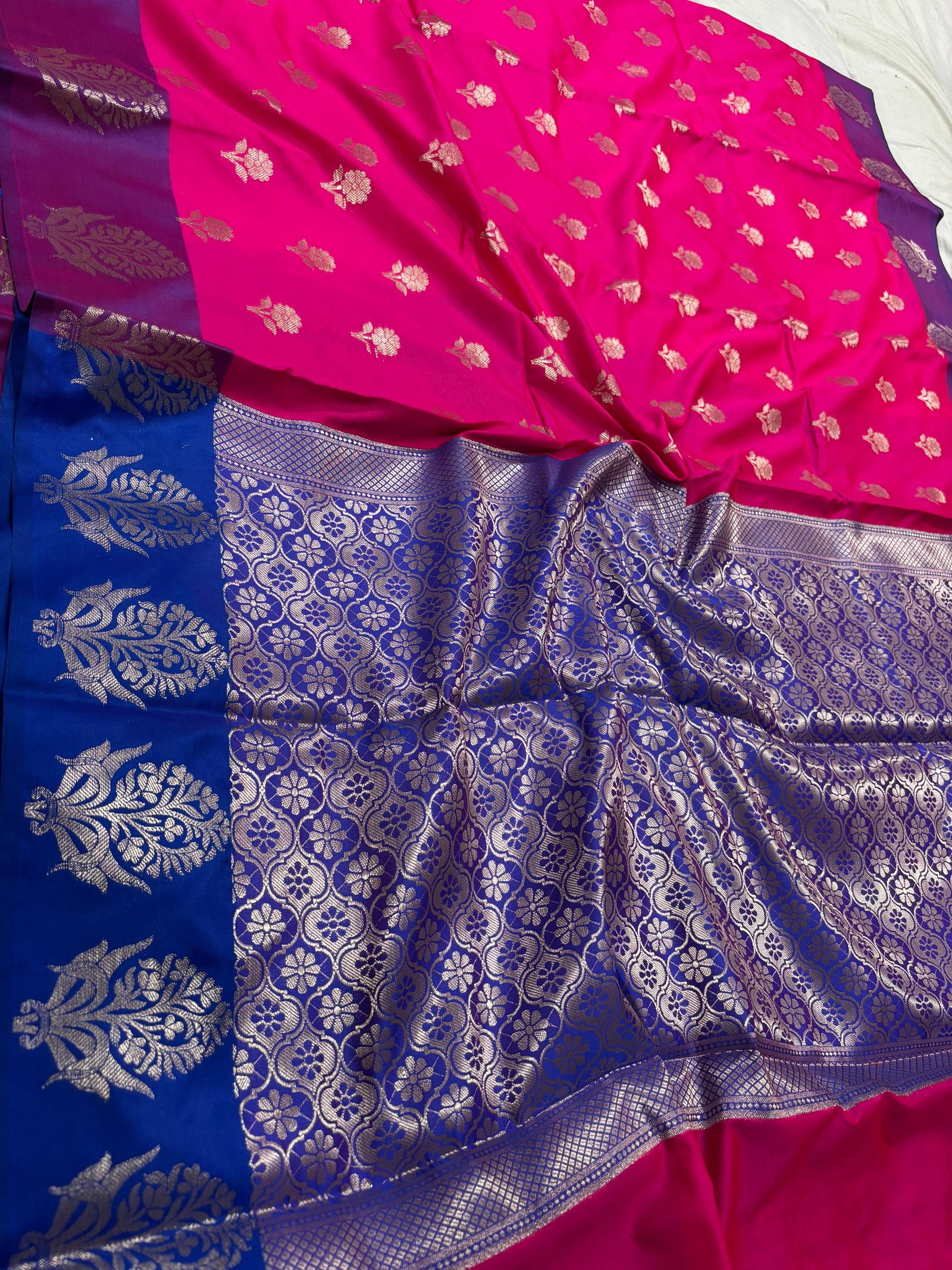 Traditional Semi Katan Silk Saree with All-Over Zari Weaving Buti & Contrast Rich Pallu (Product Code: B.H.C.)   