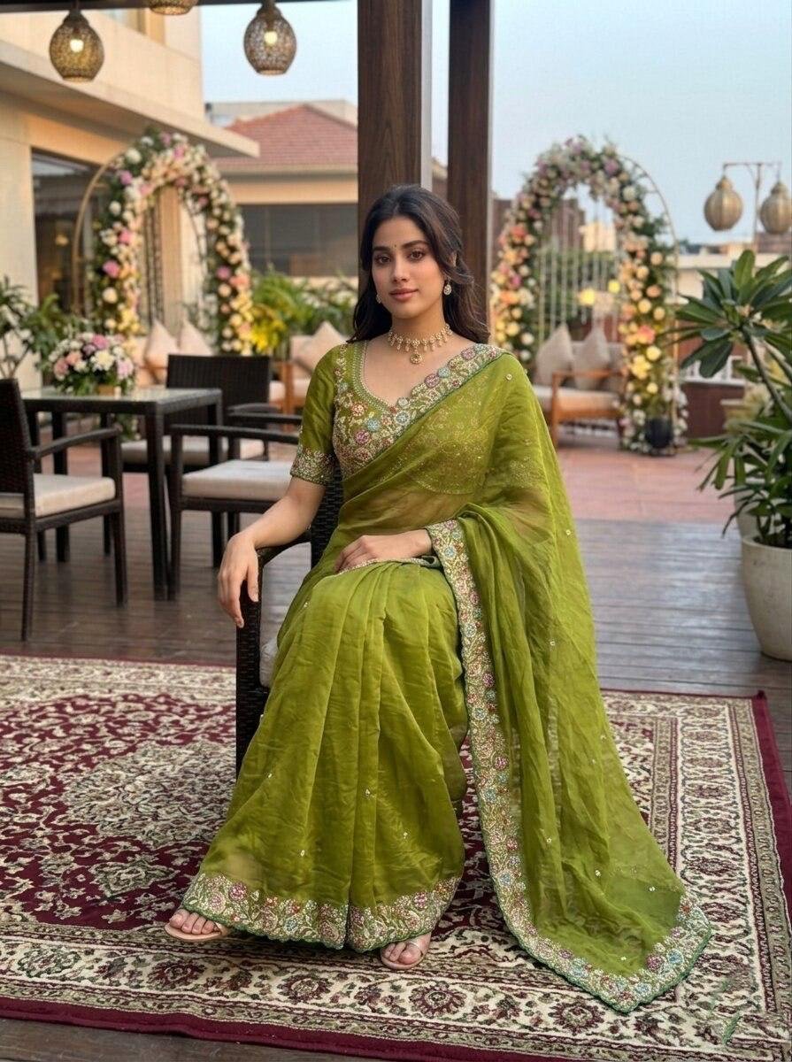 Party Wear Soft Fendy Satin Silk Saree with Embroidery Cutwork Border & Heavy Blouse Piece (Product Code: F.B.S.)   