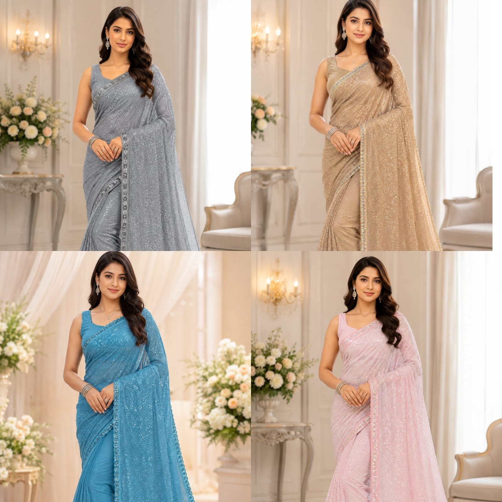 Designer Faux Georgette Sequence Saree with Khichdi Embroidery Work & Cutwork Lace Border Code!! F.B.S.