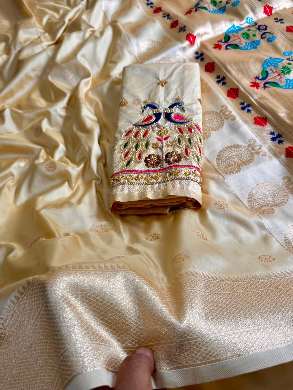 Kalanjali Silk Saree with Grand Paithani Pallu & Handwork Beads Blouse Code-B.F.S.