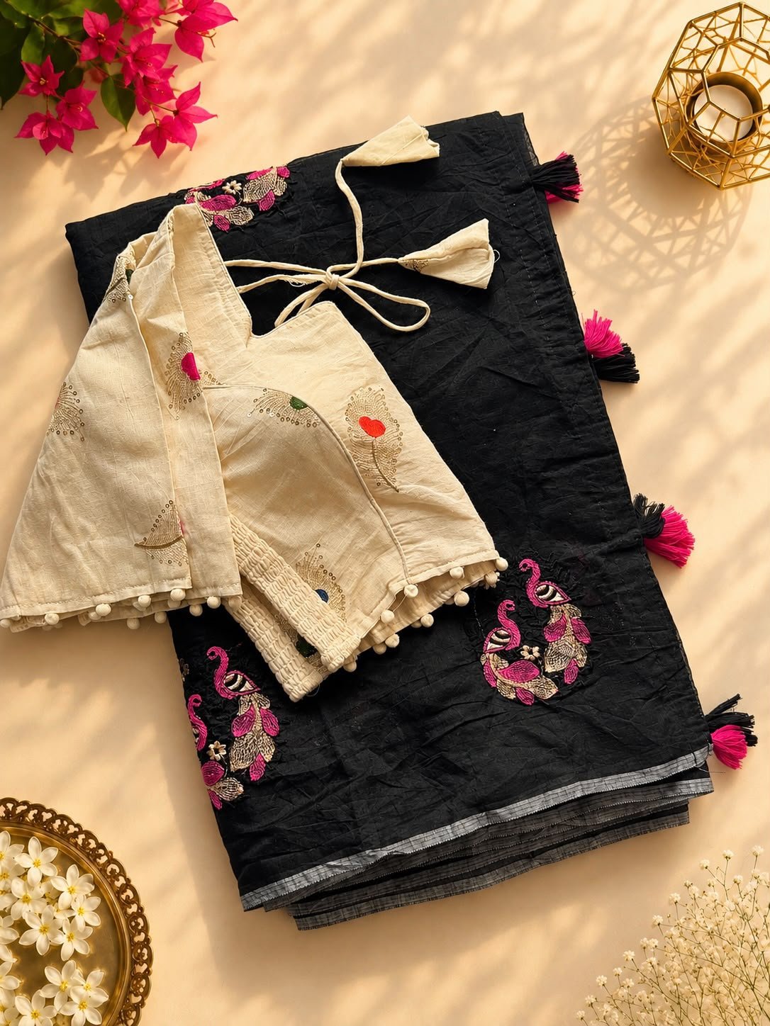 Chanderi Silk Embroidered Saree with Pure Khadi Stitched Blouse Code-A.P.F.