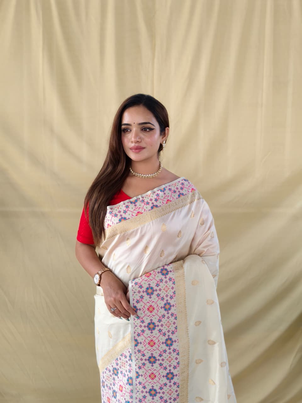Soft Silk Saree with Patola Inspired Meenakari Weaving & Rich Zari Pallu Code-T.S.K.