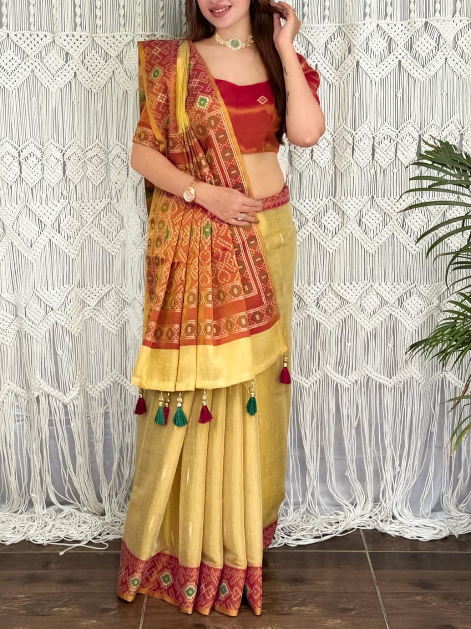 Pure Cotton Silk Saree with Rich Zari Jacquard Weaving & Contrast Border Code !! F.B.S.