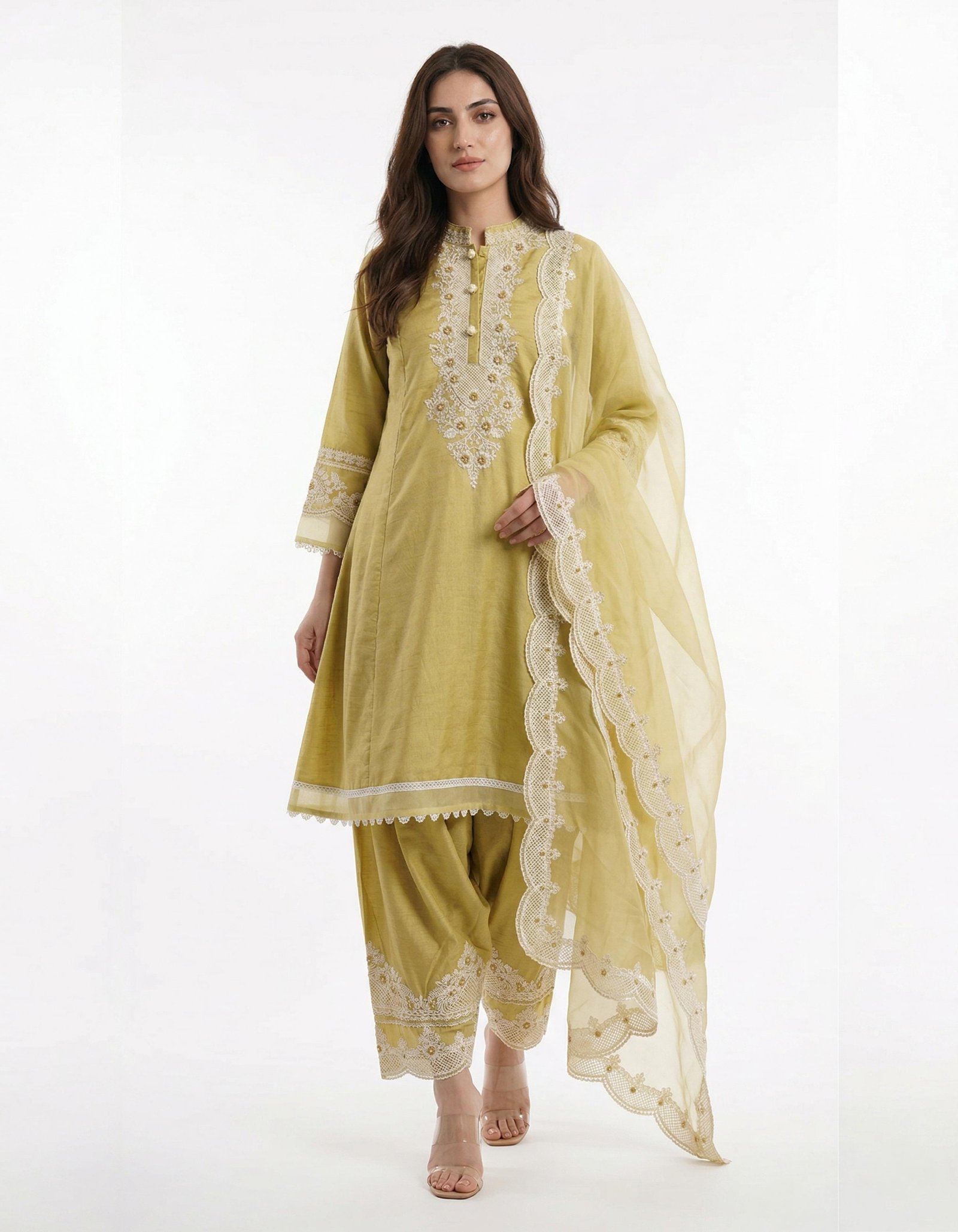 Designer Embroidered Roman Silk Kurti Salwaar Set with Organza Dupatta Code!! F B.S.S.