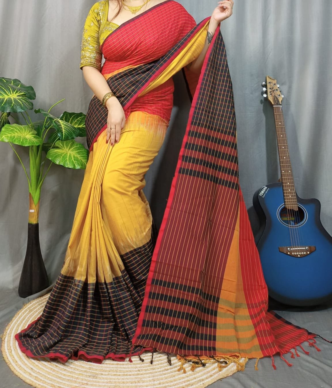 Exclusive Authentic Handloom 3D Ikkat Cotton Saree with Unstitched Blouse Piece Code!! T.T.G.C.