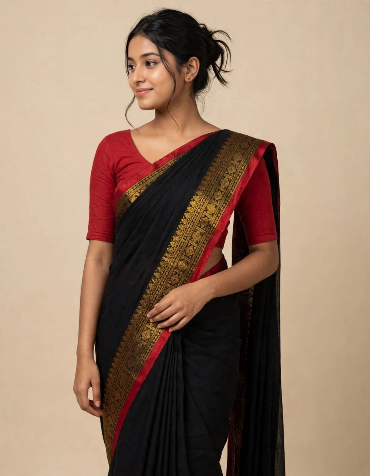 Authentic Handloom Off-White Mull Cotton Saree with Zari Border Code !! T.T.G.C.