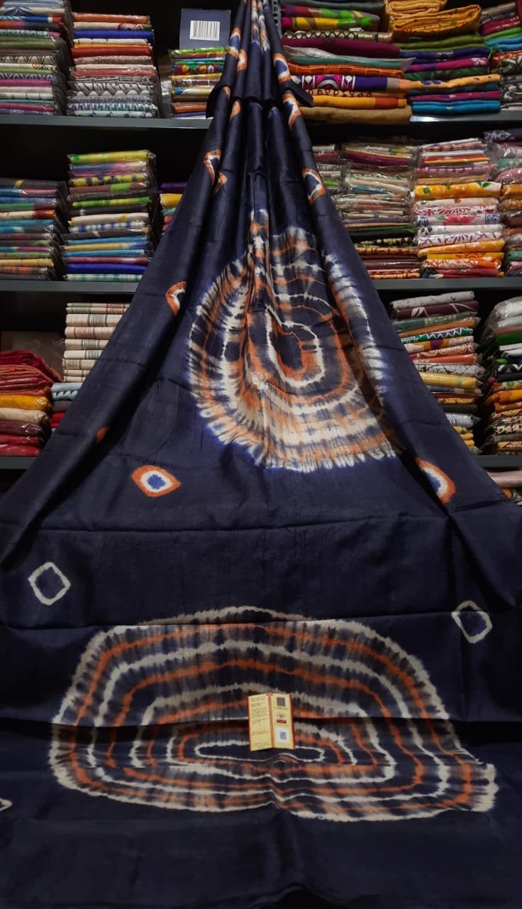 Silk Mark Certified Authentic Murshidabad Pure Silk Saree with Shibori Tie-Dye Code!! T.T.G.C.