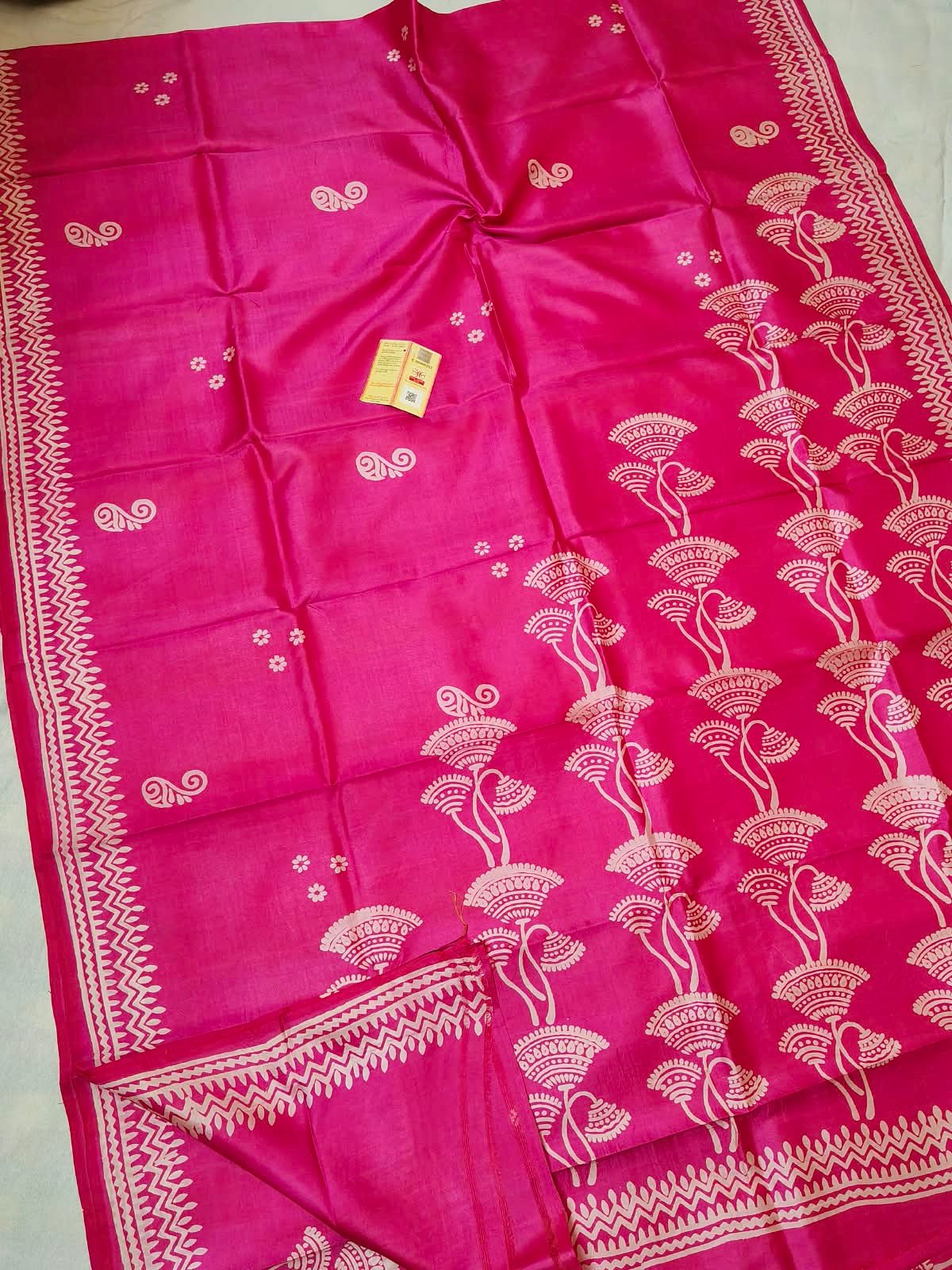 Silk Mark Certified Authentic Handloom Bishnupuri Pure Silk Block Print Saree Code !! T.T.G.C.