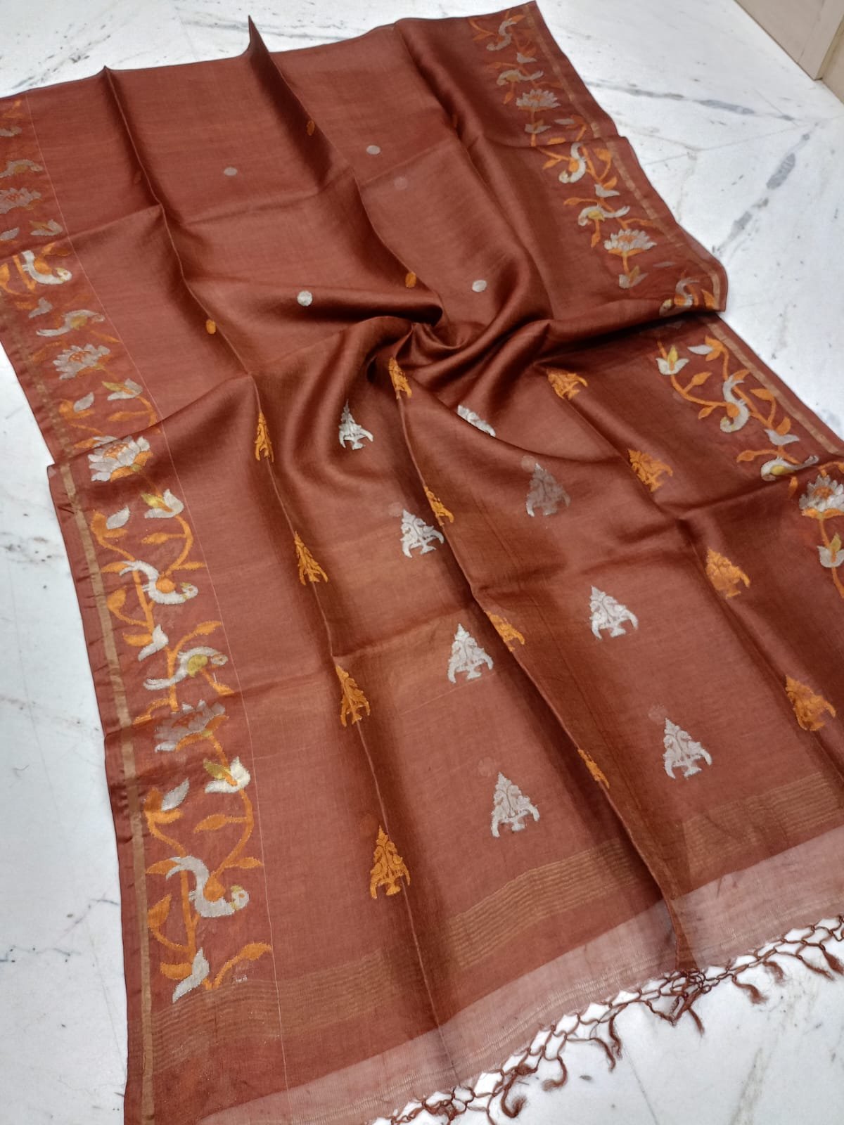 Handloom Authentic Reshom Tissue Tussar Silk Saree with Blouse Piece - Silk Mark Certified Code!! T T.G.C.