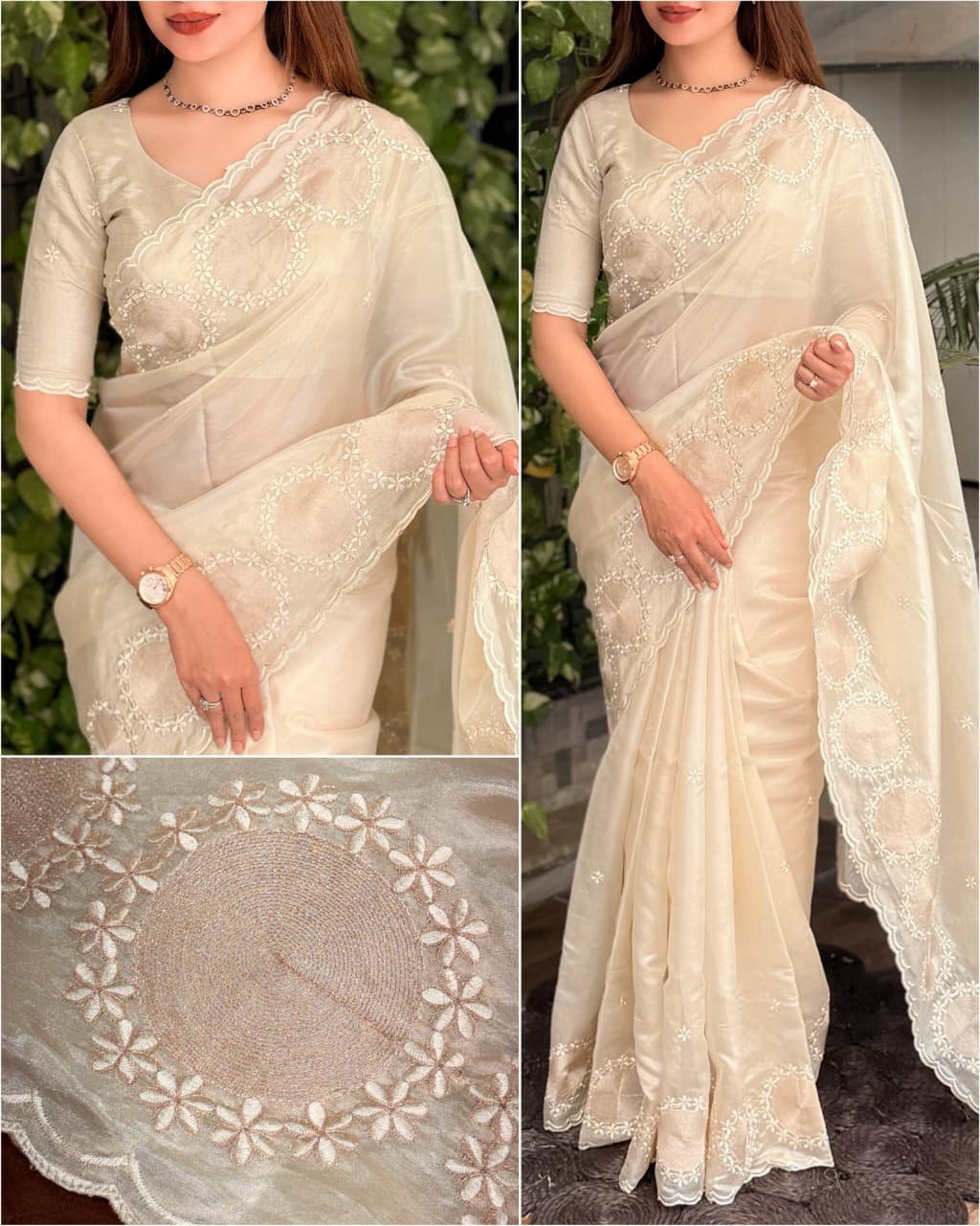 Ethereal Raspberry Silk Saree with Self-Thread & Coding Zari Embroidery with Cutwork Border Code !! F.B.S.