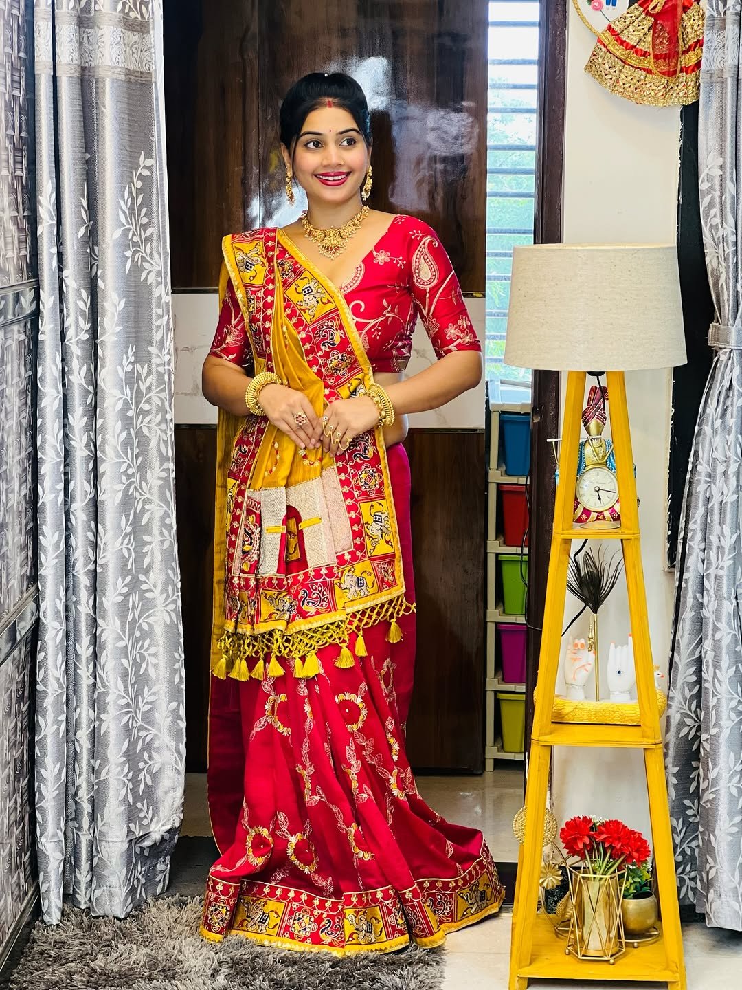 Dual-Tone Vichitra Silk Saree with Patola Elephant & Peacock Border Work Code!! F.B.S.