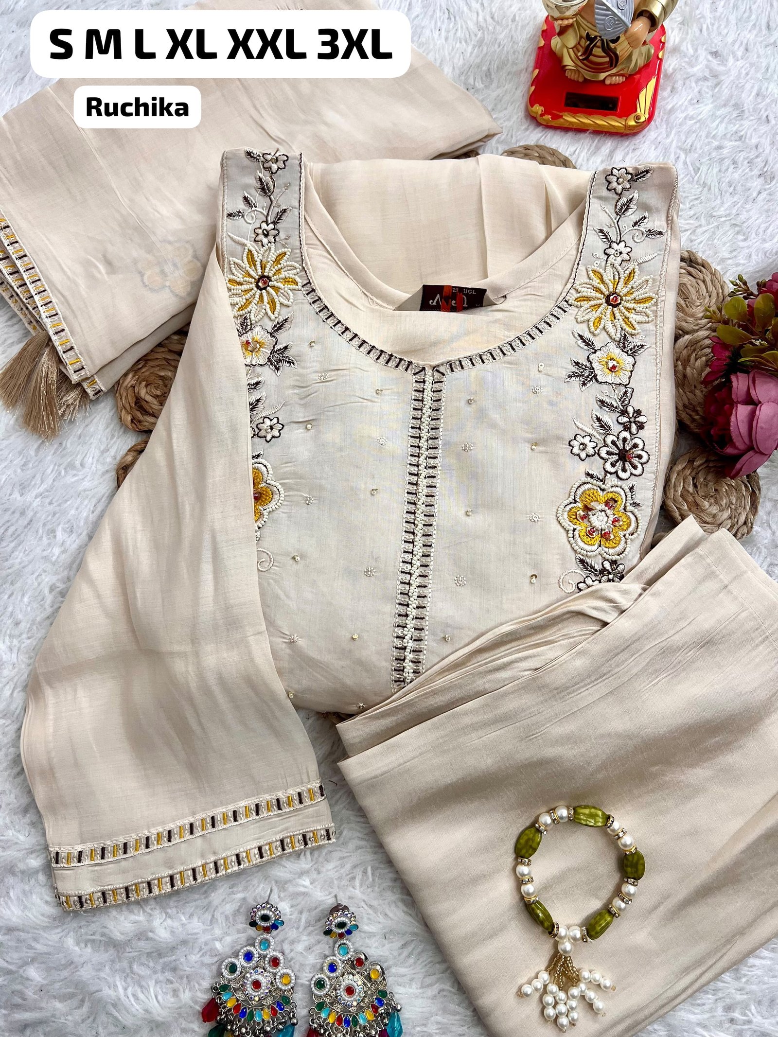Pure Mull Chanderi Embroidered Flared Gown Suit Set with Dupatta Code !! F.B.K.