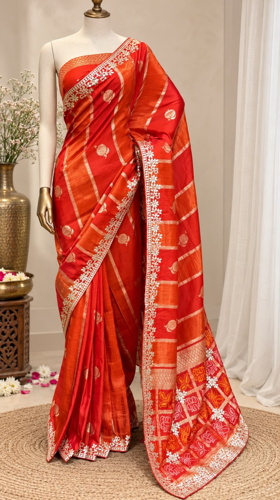 Dola Viscose Weaving Saree with Jaipuri Gota Patti Work & Bandhej Pallu Code!! F.B.S.