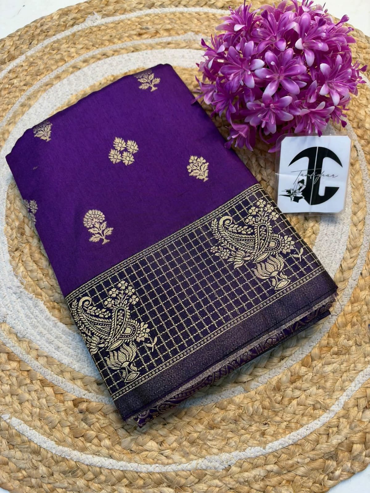 Exclusive Semi Jute Silk Saree with Zari Butti & Traditional Paisley Border Code!! T.T.G.C.