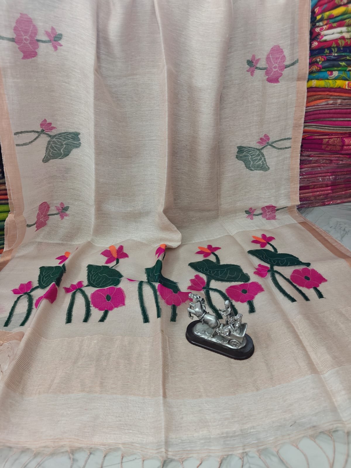 Exclusive Handwoven 100 Count Jayshree Tissue Resham Linen Saree with Blouse Piece Code !! T.T.G.C.