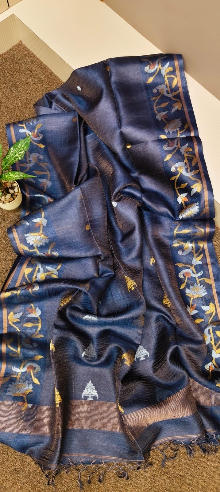 Exclusive Handwoven Tissue Tussar Silk Paithani Saree with Rich Zari Peacock Pallu