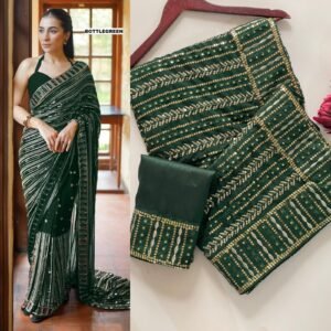Bottlegreen Zehra Bottle Green Luxe Sequin Saree