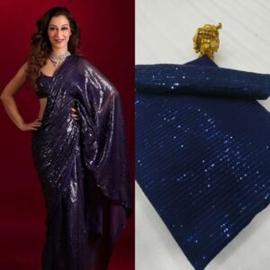 midnight-paridhan Midnight Spark – Premium Navy Blue 3MM Sequin Georgette Saree