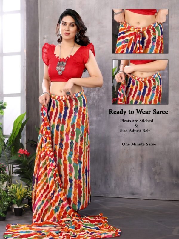 Vibrant Multicolour Printed Ready-to-Wear Saree | Trendy Look Multicolour Printed Ready to Wear Saree