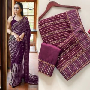 wine meher-paridhan Meher Wine Elegance Sequin Georgette Saree