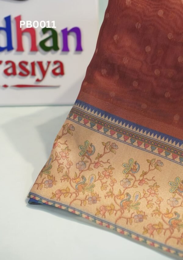 Chanderi Tissue Border Pallu Saree with Kalamkari Touch