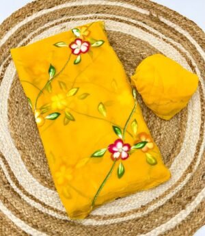 VF Superhit Design Pure Georgette Handbrush Flower Handwork Saree Pure Georgette Handwork Saree