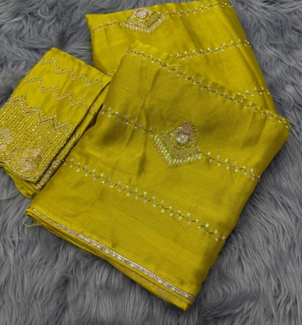 Mustard Chiffon Beads Saree
