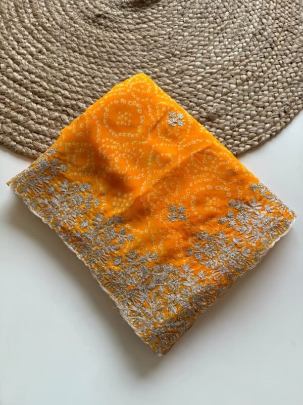 Royal Yellow Rajasthani Bandhani Saree in Pure Georgette Yellow Rajasthani Bandhani Saree