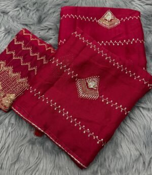 Wine Chiffon Beads Saree