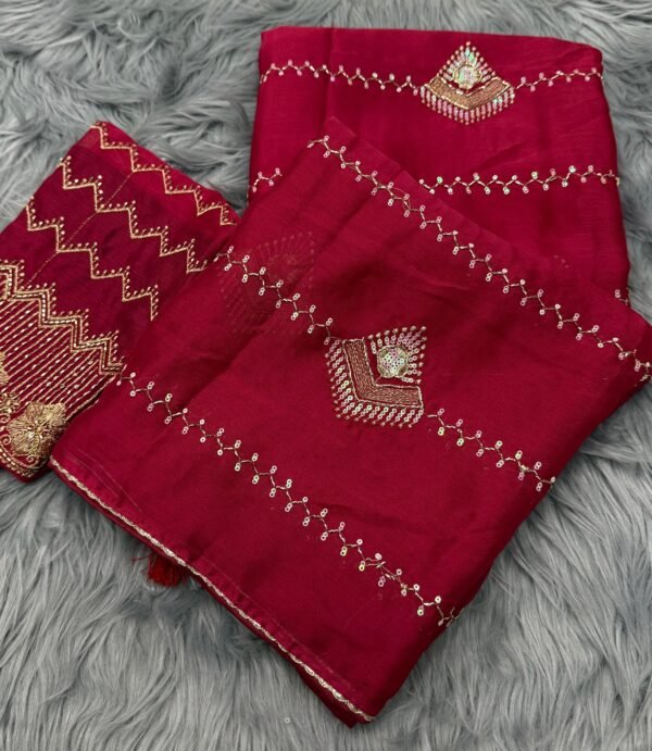 Wine Chiffon Beads Saree