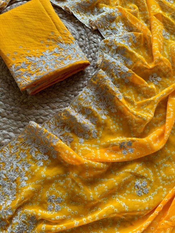 Royal Yellow Rajasthani Bandhani Saree in Pure Georgette Yellow Rajasthani Bandhani Saree