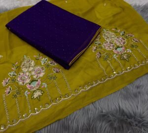 Mustard Star Chiffon Saree with Handwork Blouse | Super Hit Catalog Mustard Star Chiffon Saree
