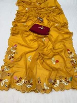 Mustard Yellow Star Georgette Saree