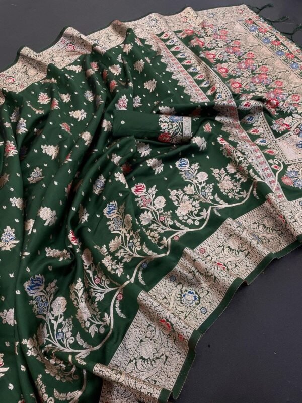 Dark Green Alisha Silk Kanjivaram Banarasi Saree