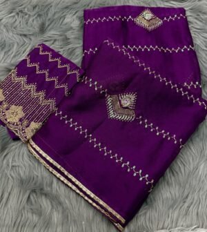 Purple Chiffon Beads Saree with Heavy Blouse | New Launch Designer Saree Purple Chiffon Beads Saree