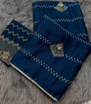 Blue Chiffon Beads Saree