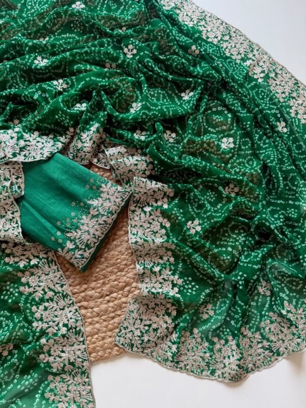 Green Rajasthani Bandhani Saree