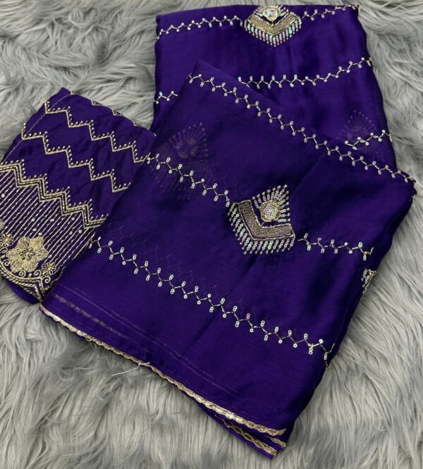 Royal Blue Chiffon Saree with Beads Work | New Launch Party Wear Royal Blue Chiffon Saree