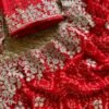 Red Bandhani Georgette Saree with Jharkhand Embroidery | Royal Rajasthani Saree Red Bandhani Georgette Saree