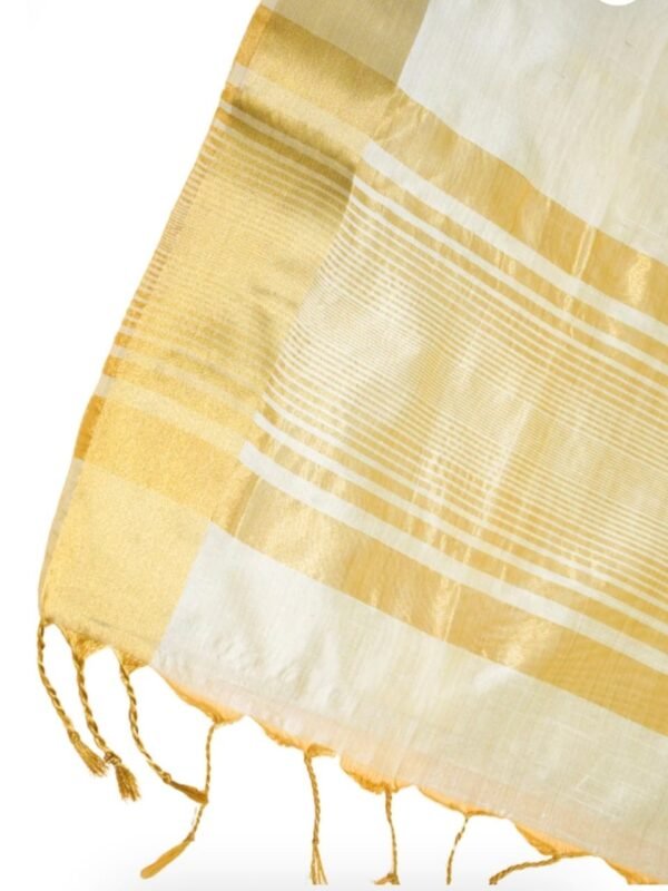 White and Golden Banarasi Tussar Silk Saree