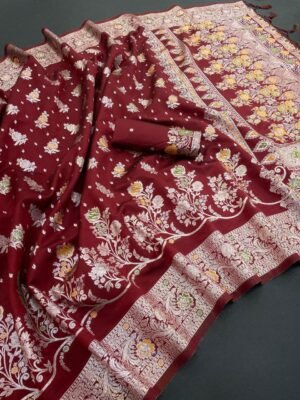 ALISHA SILK 4 Maroon Kanjivaram Banarasi Soft Silk Saree with Rich Meena Work & Zari Border ALISHA SILK 4 Maroon Kanjivaram Banarasi Soft Silk Saree
