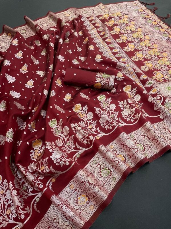ALISHA SILK 4 Maroon Kanjivaram Banarasi Soft Silk Saree with Rich Meena Work & Zari Border ALISHA SILK 4 Maroon Kanjivaram Banarasi Soft Silk Saree