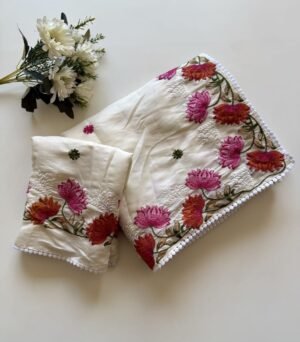 White Pure Tussar Silk Saree