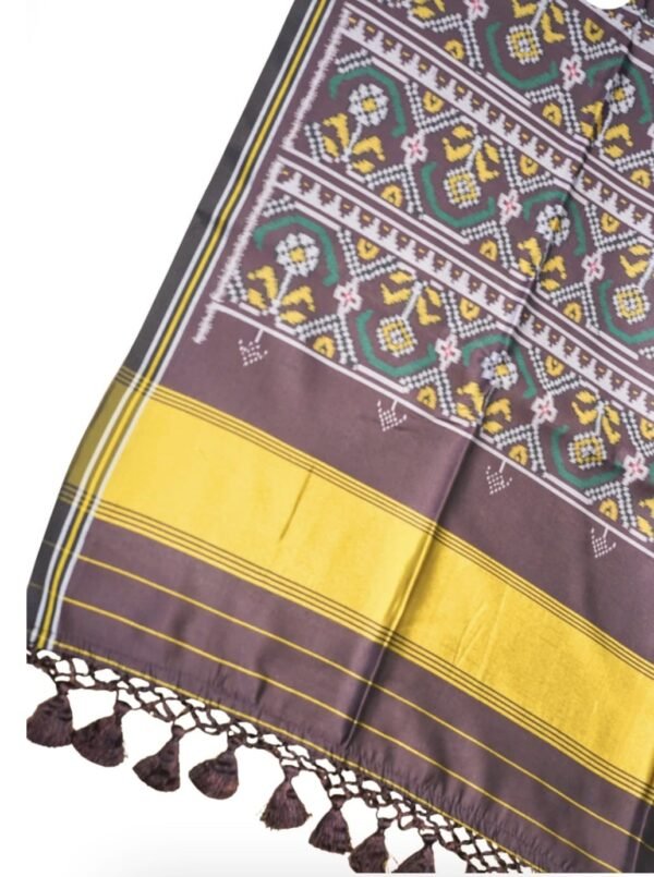 Banarasi Brown Ikat Silk Saree with Mustard Pallu Banarasi Brown Ikat Silk Saree