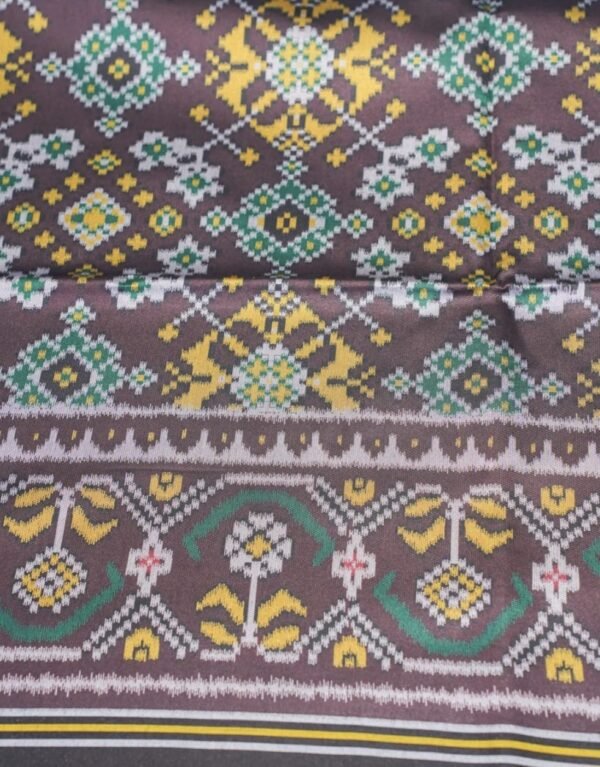 Banarasi Brown Ikat Silk Saree with Mustard Pallu Banarasi Brown Ikat Silk Saree